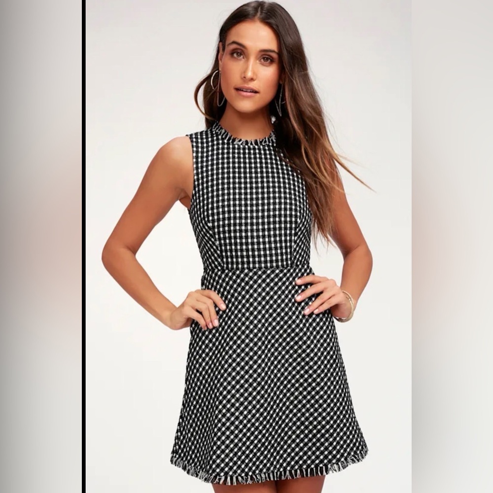 Lulus Black and White Checkered Boucle Dress size medium